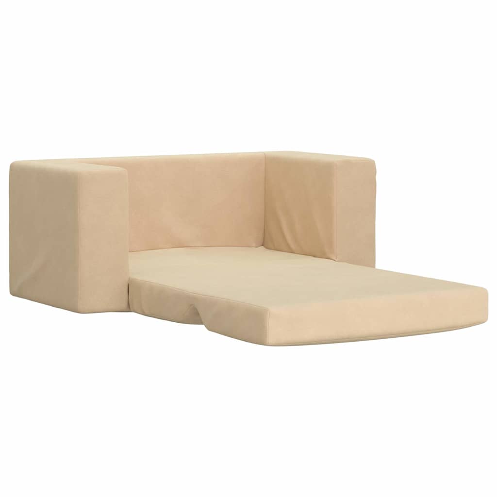 Sofá infantil de 2 lugares pelúcia macia cor creme