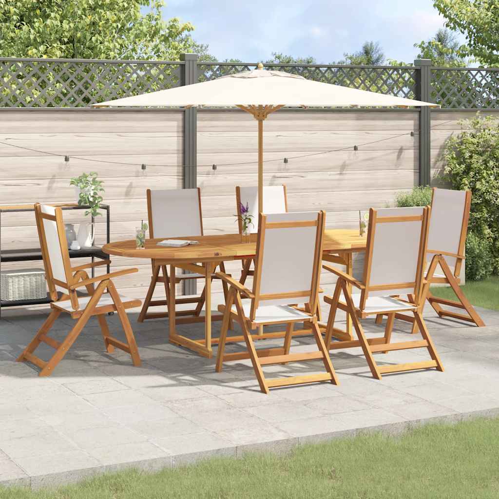 7 Pcs conjunto de jantar para jardim acácia maciça e textilene