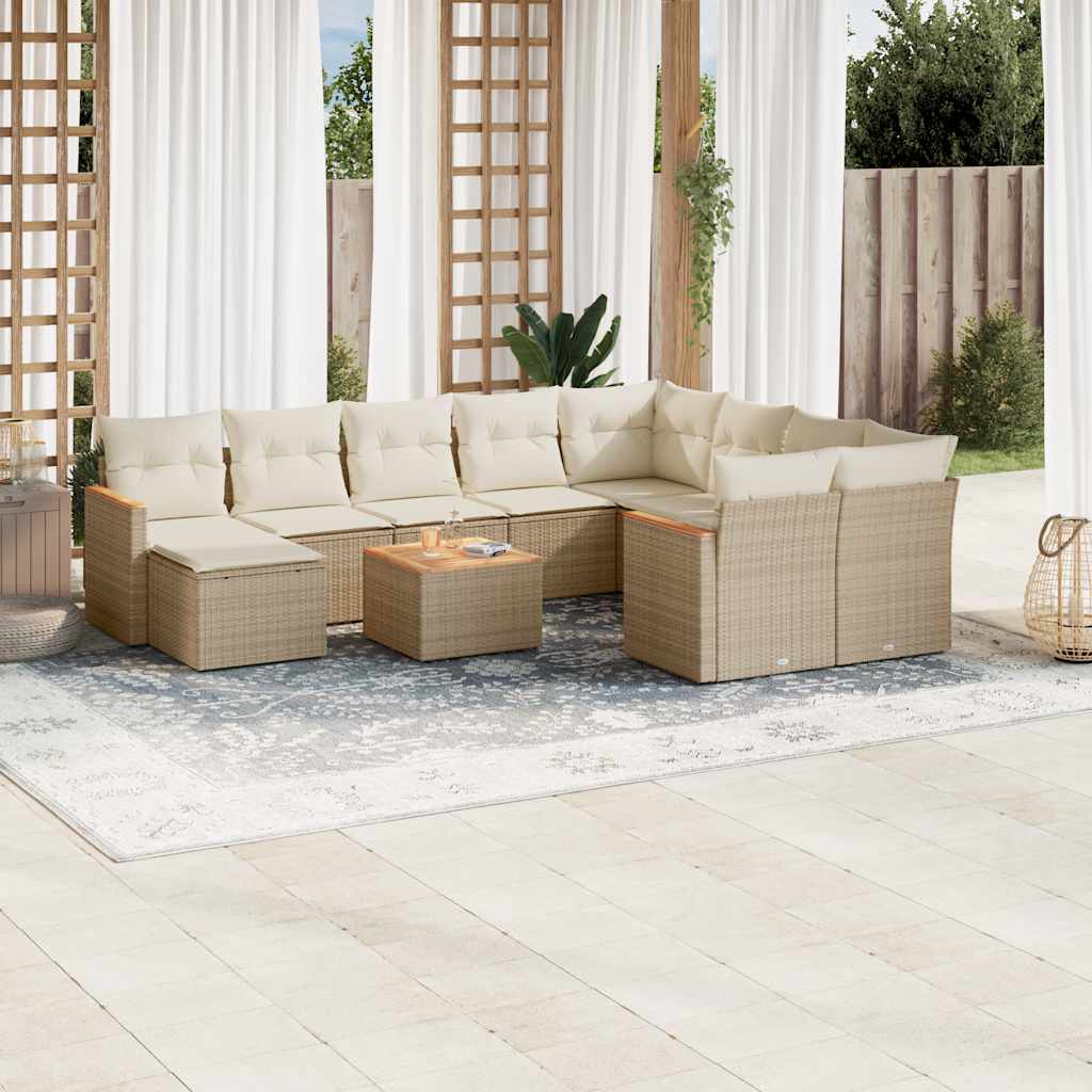 11 Pcs conjunto sofás de jardim c/ almofadões vime PE bege