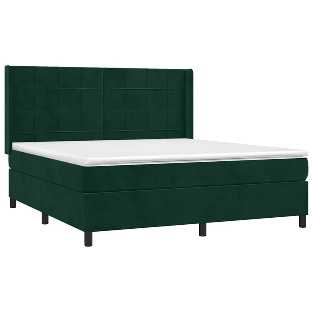 Cama box spring c/ colchão/LED 180x200 cm veludo verde-escuro