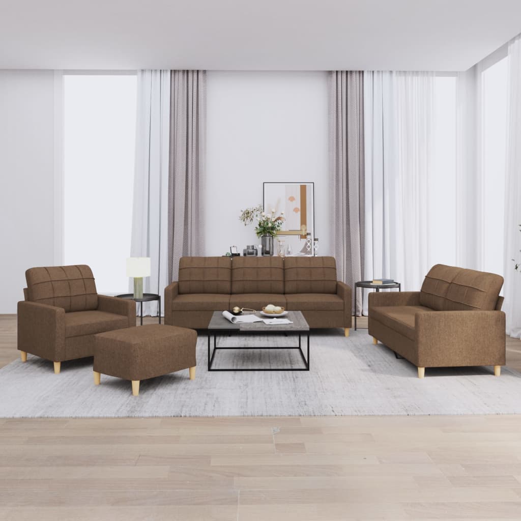 4 Pcs conjunto de sofás com almofadões tecido castanho