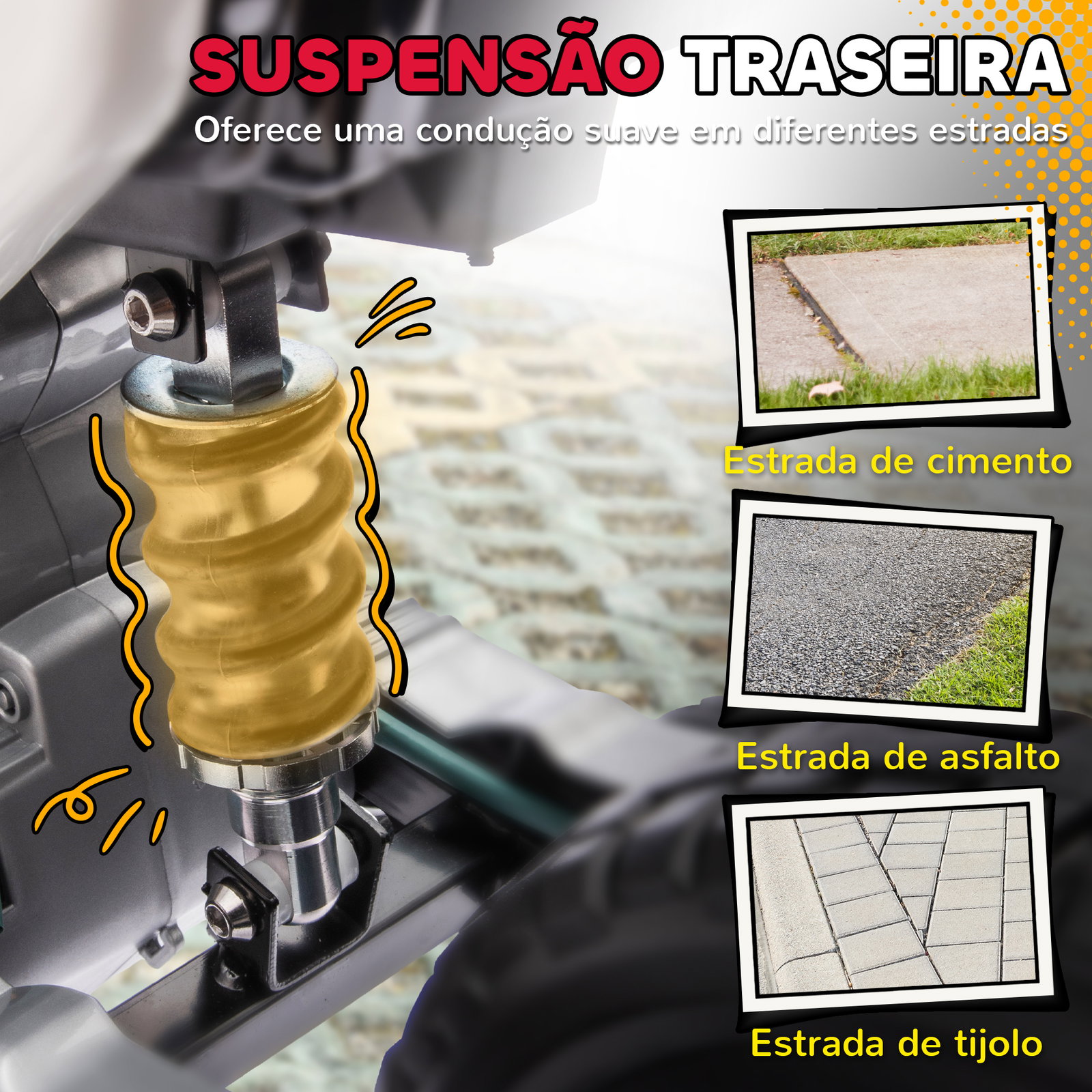 Mota elétrica para crianças com bateria 12v música velocidade 2,4-5 km/h e rodas auxiliares 107x56x70 cm vermelho