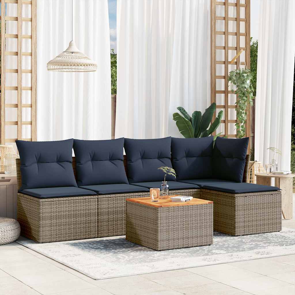 Conjunto de sofá de jardim com 6 peças e almofadas em rattan sintético cinza