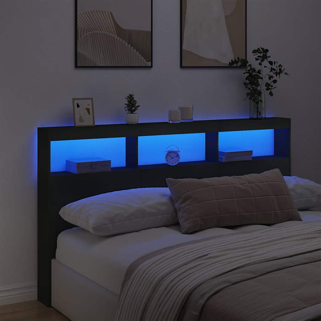 Armário de cabeceira com luzes LED 180x17x102 cm preto