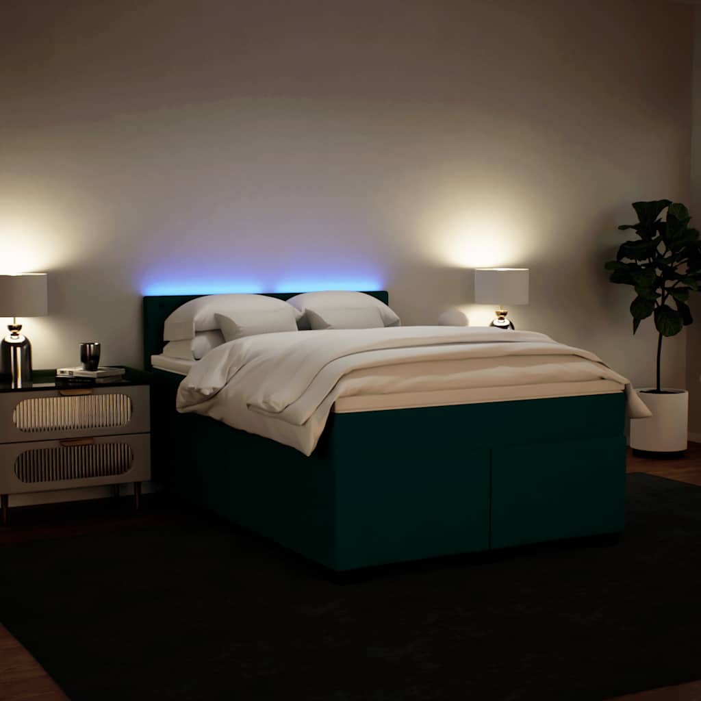 Cama com molas/colchão 140x190 cm veludo verde-escuro
