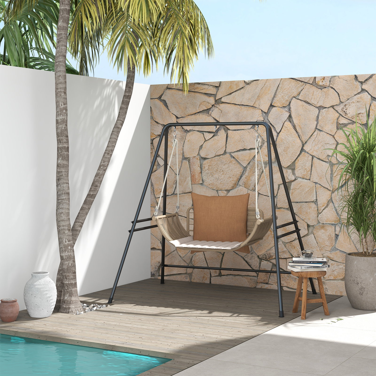 Suporte para cadeira suspensa 130 cm suporte para baloiço com estrutura em aço capacidade 150 kg para pátio jardim preto