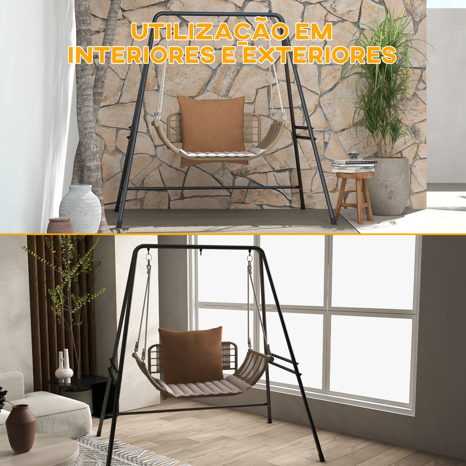 Suporte para cadeira suspensa 130 cm suporte para baloiço com estrutura em aço capacidade 150 kg para pátio jardim preto