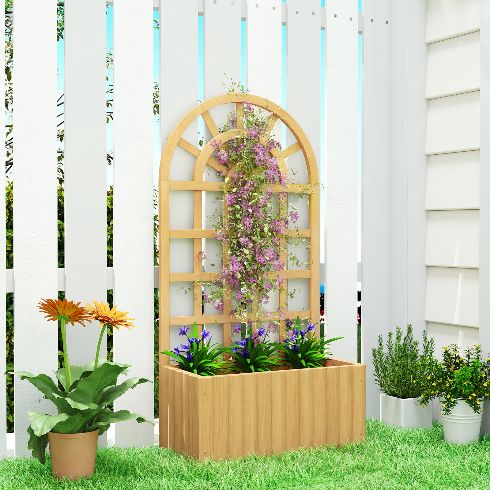 Floreira com treliça de madeira para plantas trepadeiras com orifícios de drenagem floreira elevada 60x30x120 cm madeira