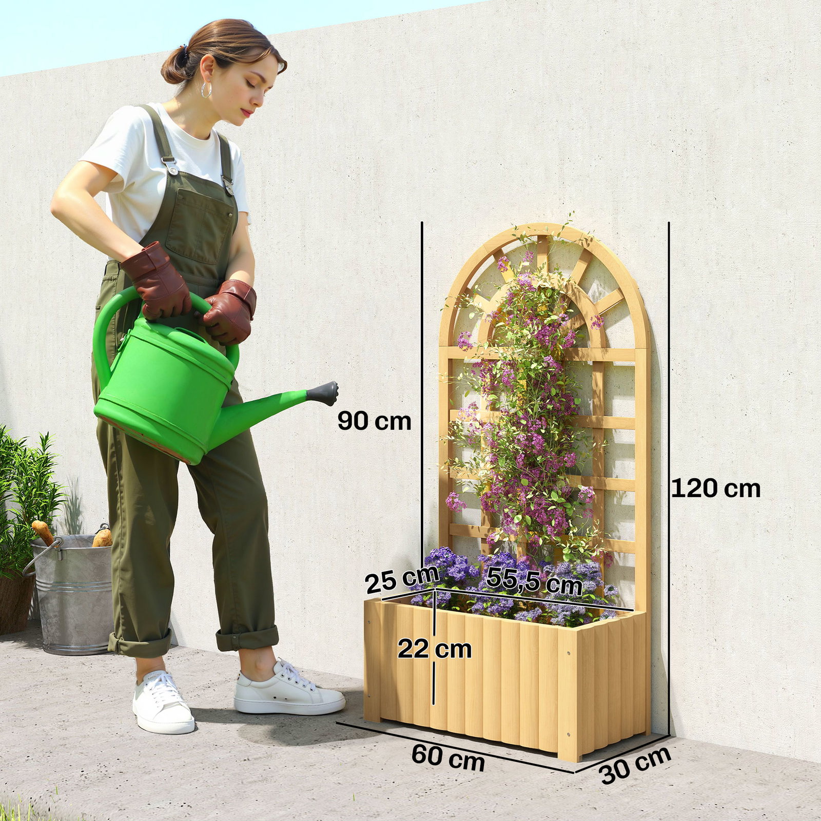 Floreira com treliça de madeira para plantas trepadeiras com orifícios de drenagem floreira elevada 60x30x120 cm madeira