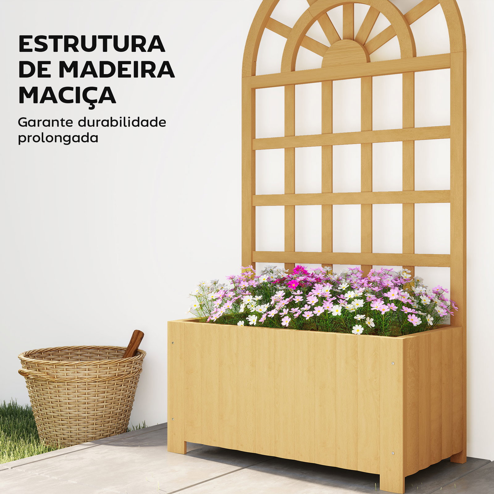 Floreira com treliça de madeira para plantas trepadeiras com orifícios de drenagem floreira elevada 60x30x120 cm madeira