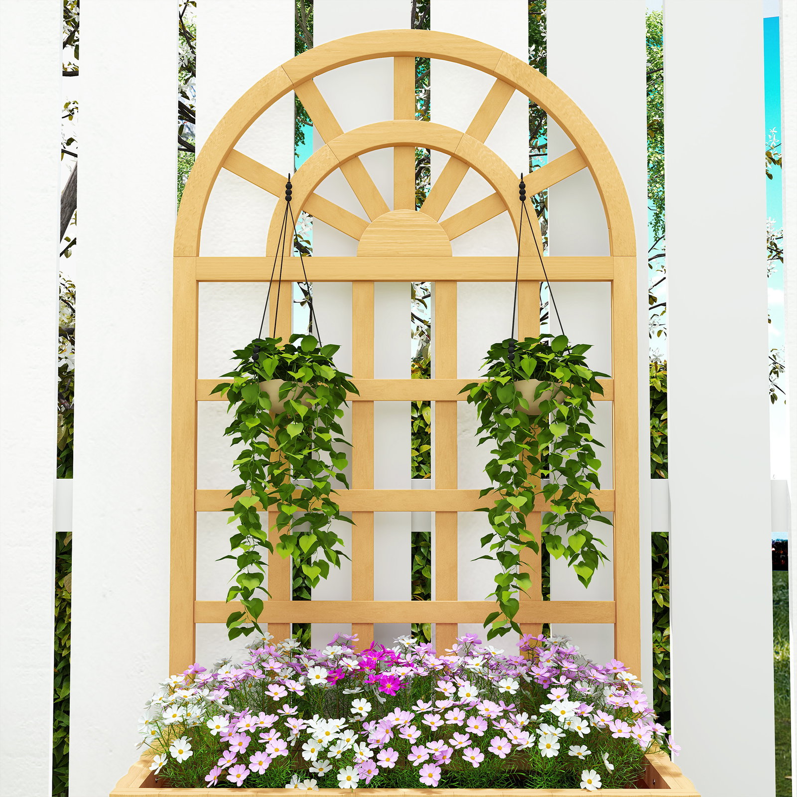Floreira com treliça de madeira para plantas trepadeiras com orifícios de drenagem floreira elevada 60x30x120 cm madeira