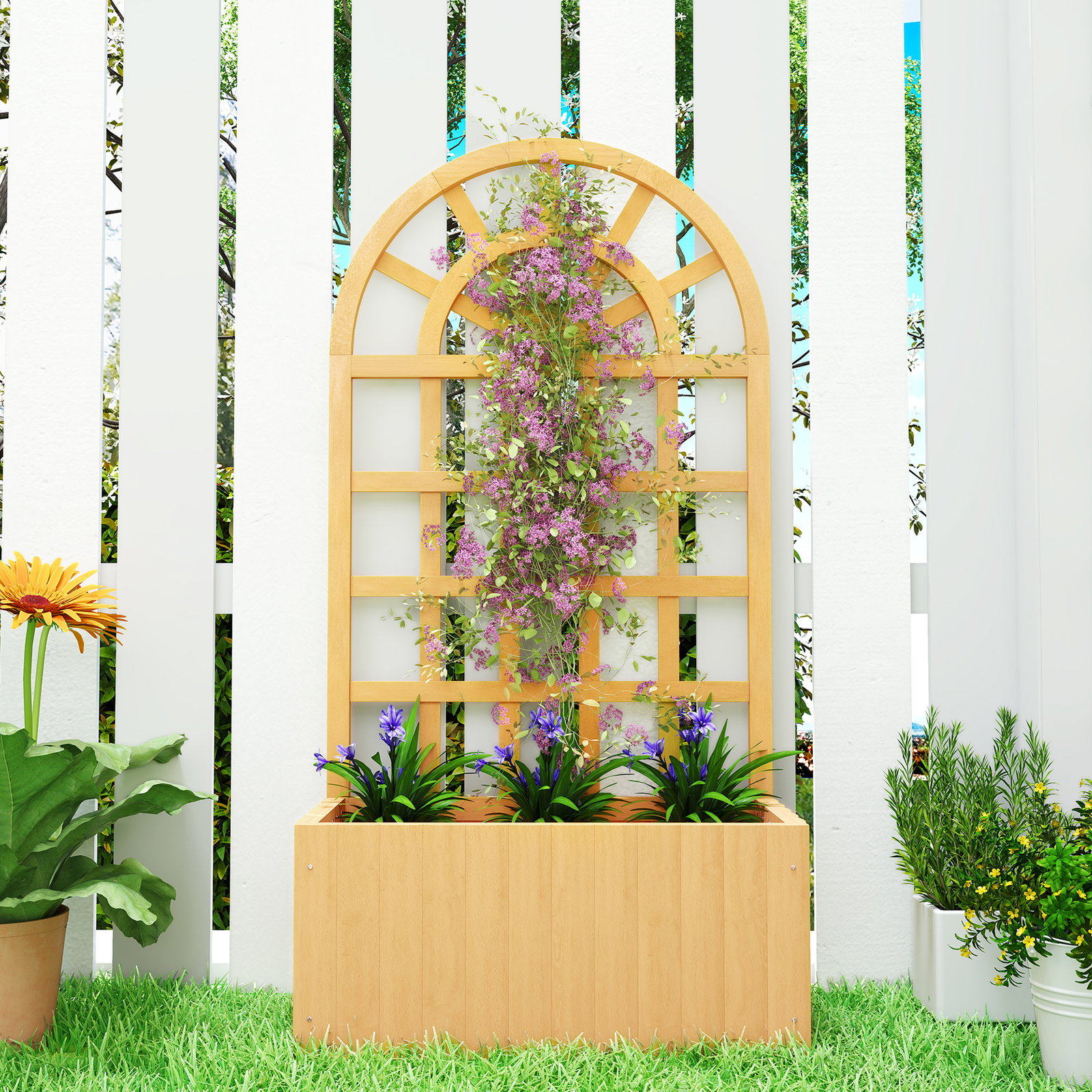 Floreira com treliça de madeira para plantas trepadeiras com orifícios de drenagem floreira elevada 60x30x120 cm madeira