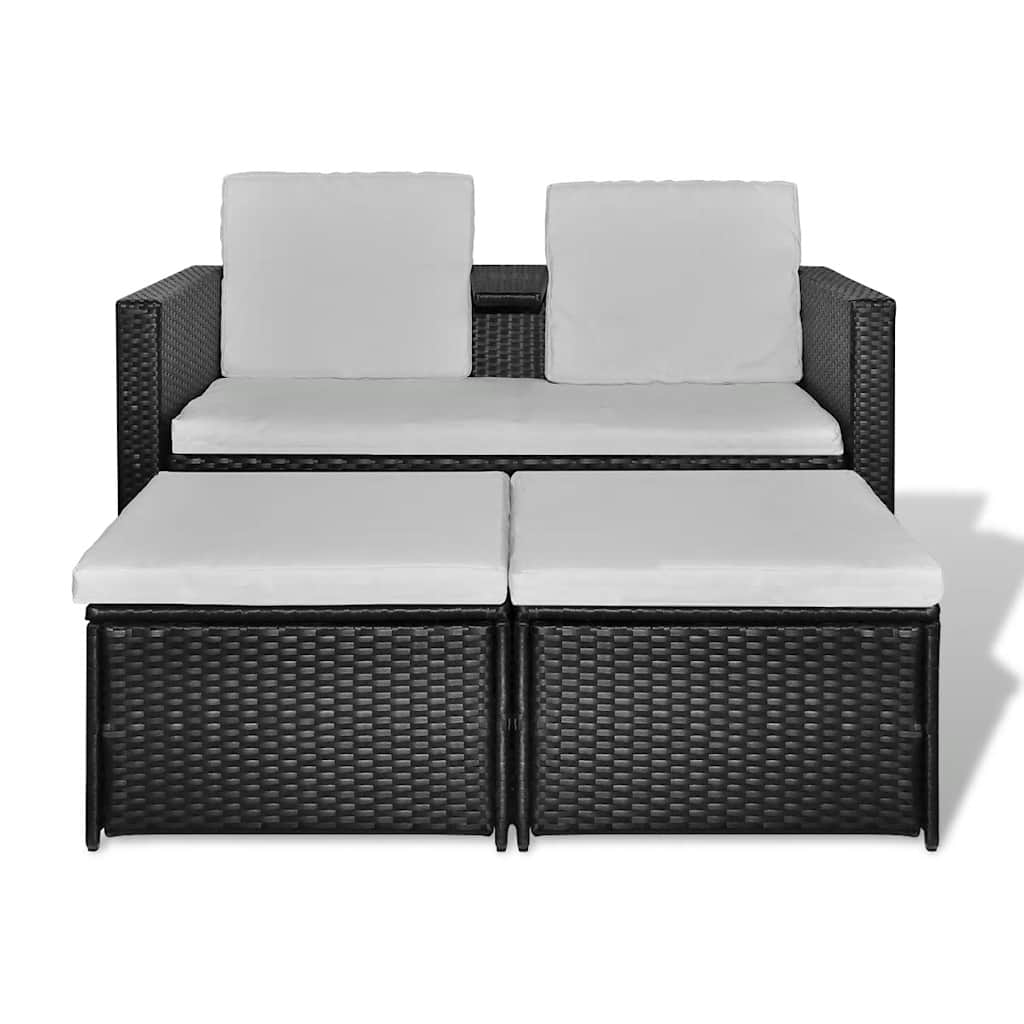 4 Pcs conjunto lounge de jardim c/ almofadões vime PE preto