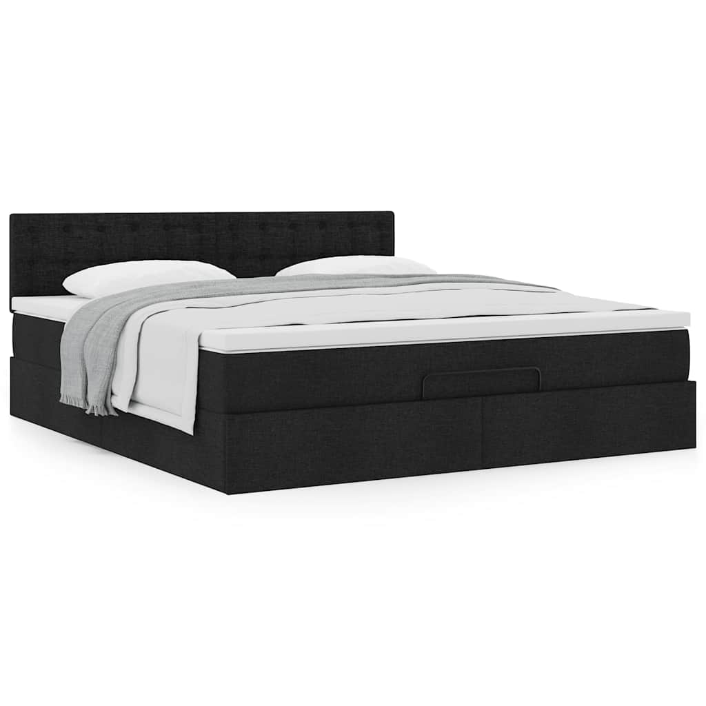 Estrutura de cama otomana com colchão 180x200 cm tecido preto