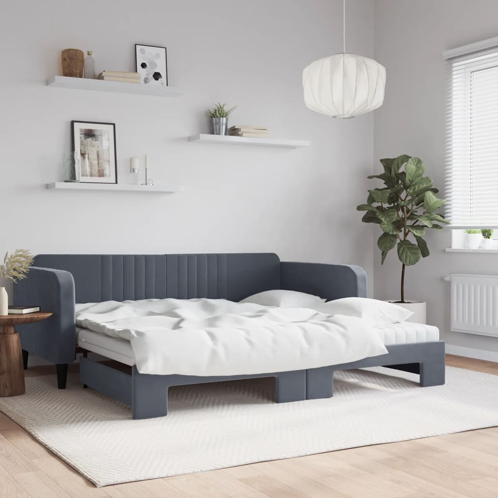 Sofá-cama c/ gavetão/colchões 100x200 cm veludo cinzento-escuro