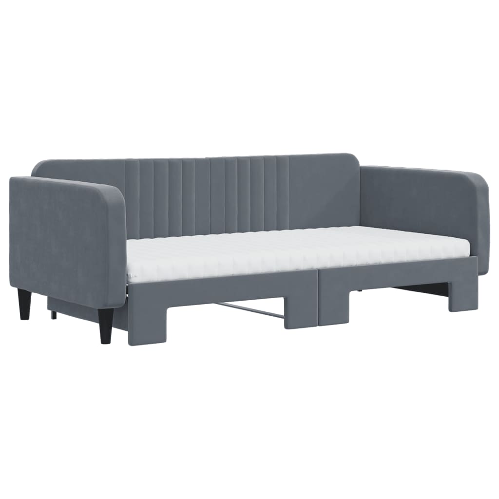 Sofá-cama c/ gavetão/colchões 100x200 cm veludo cinzento-escuro
