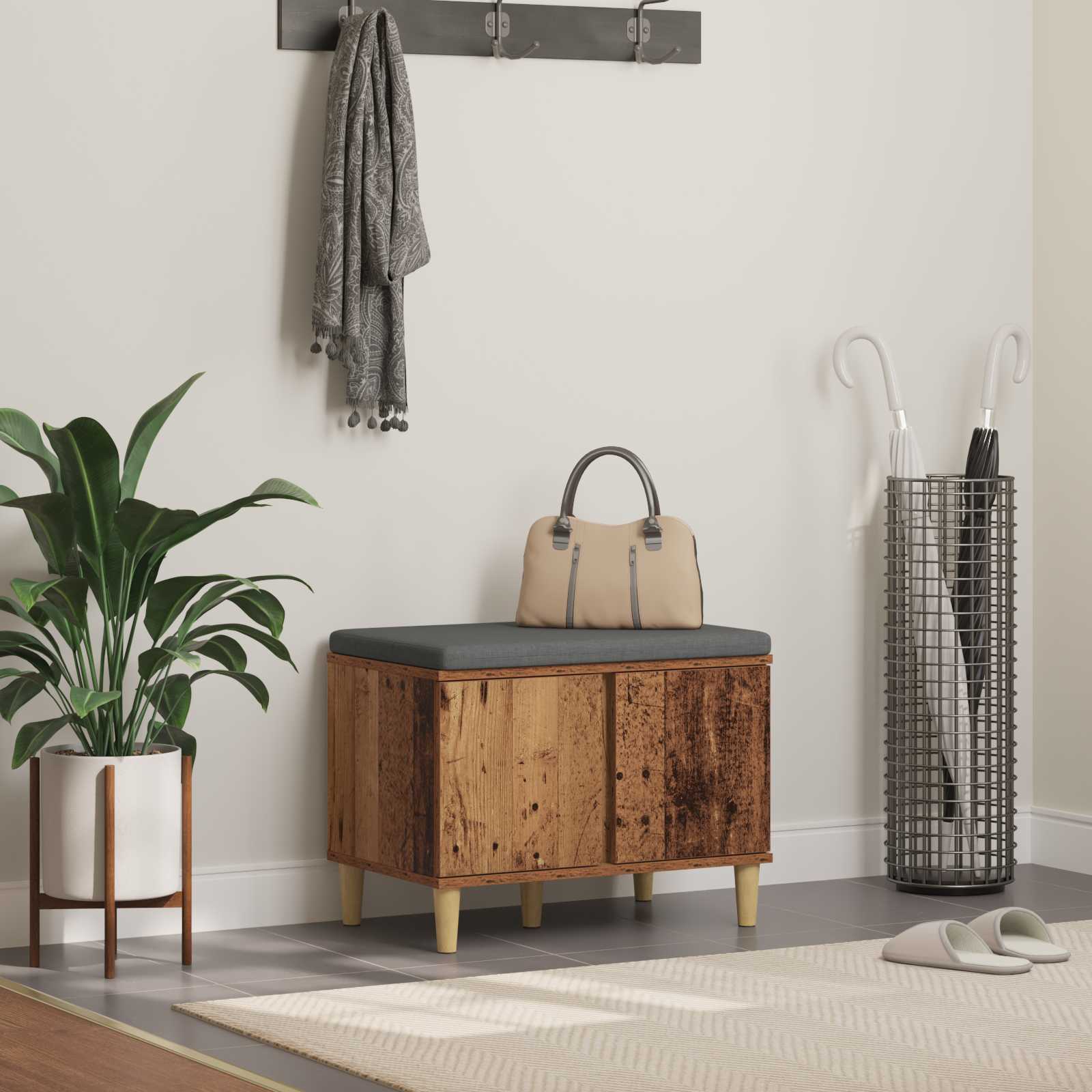 Banco de hall com almofada madeira antiga 60 x 38 x 46 cm