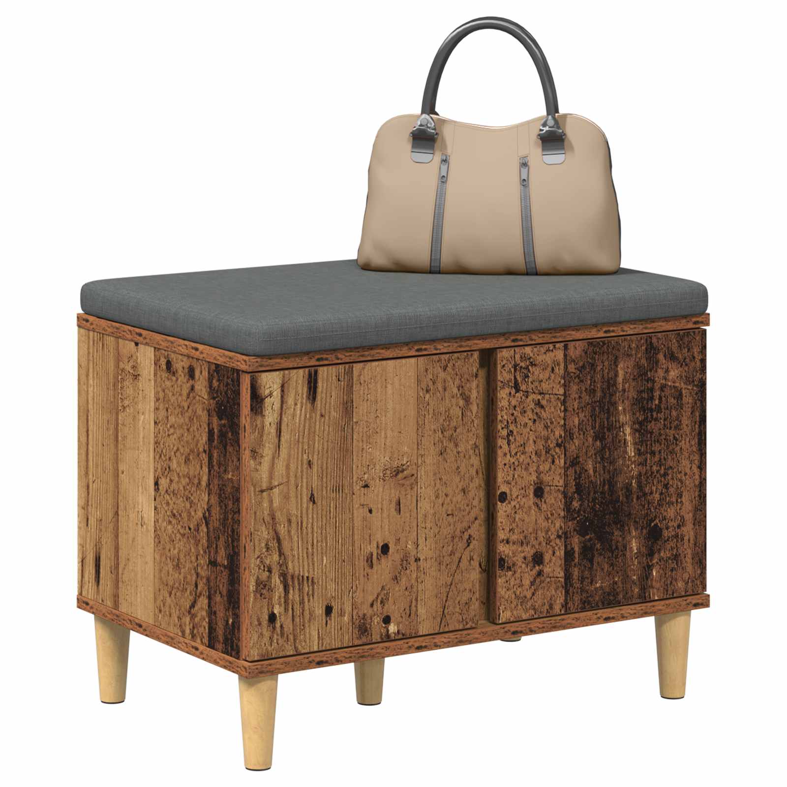 Banco de hall com almofada madeira antiga 60 x 38 x 46 cm
