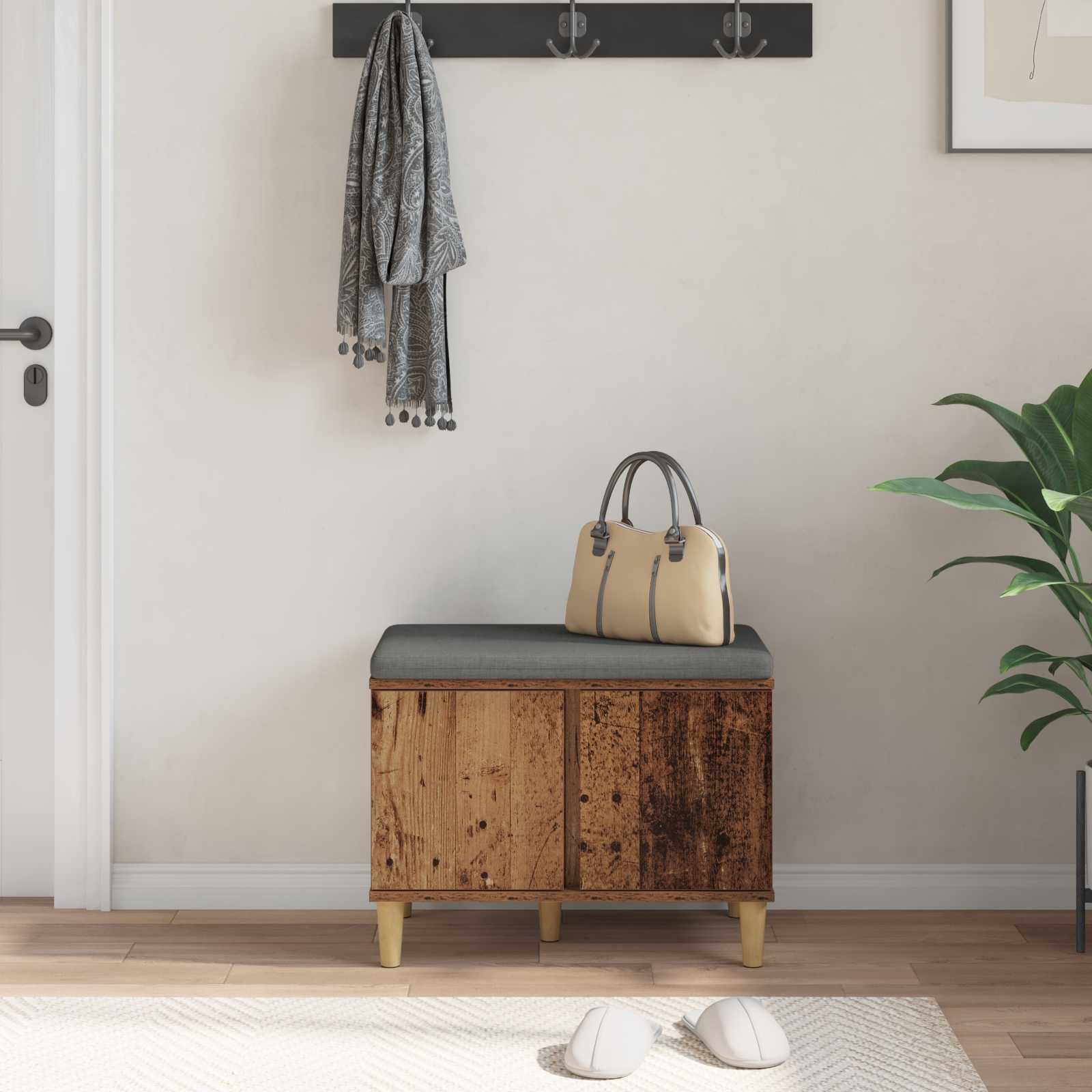 Banco de hall com almofada madeira antiga 60 x 38 x 46 cm