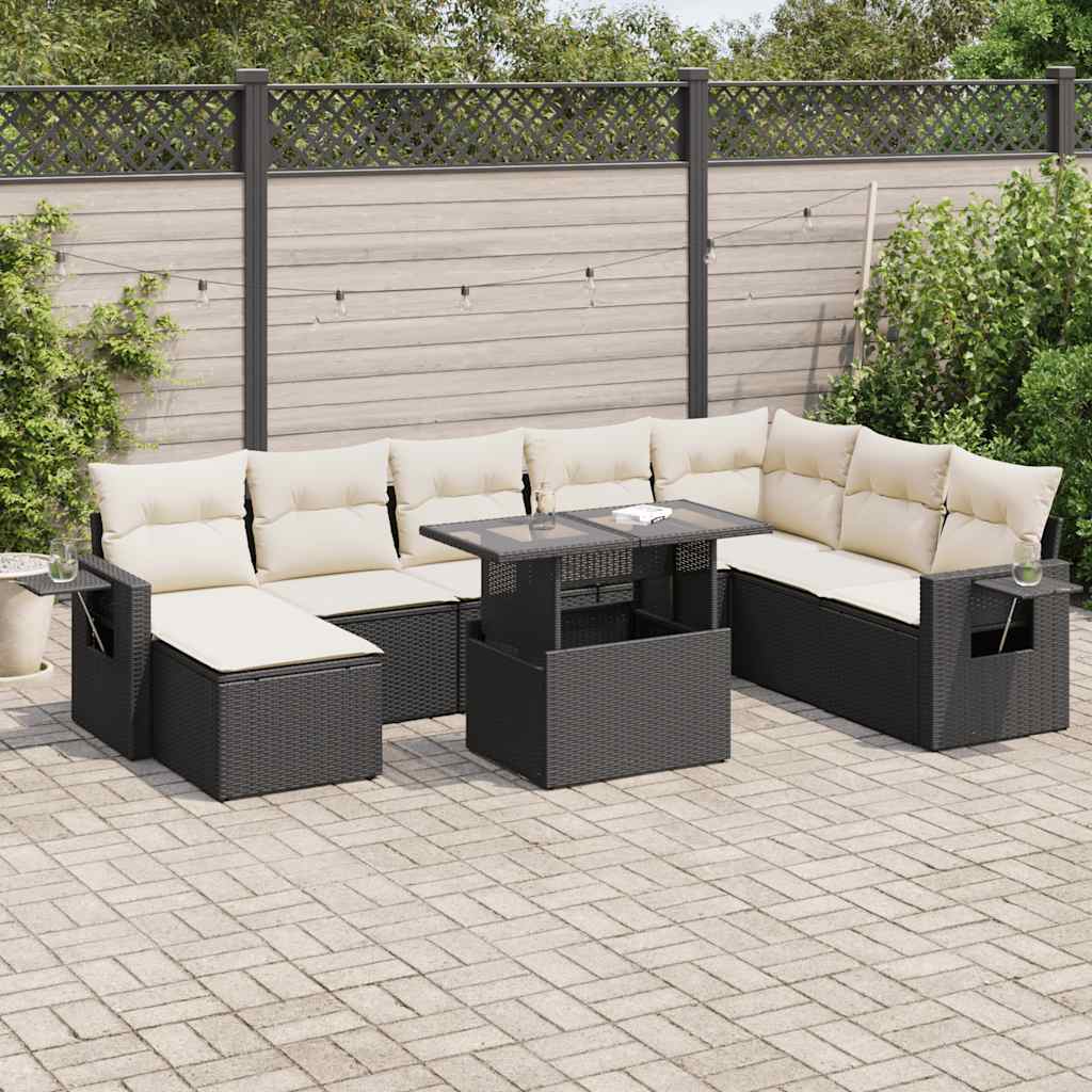 9 Pcs conjunto de sofás p/ jardim c/ almofadões vime PE preto
