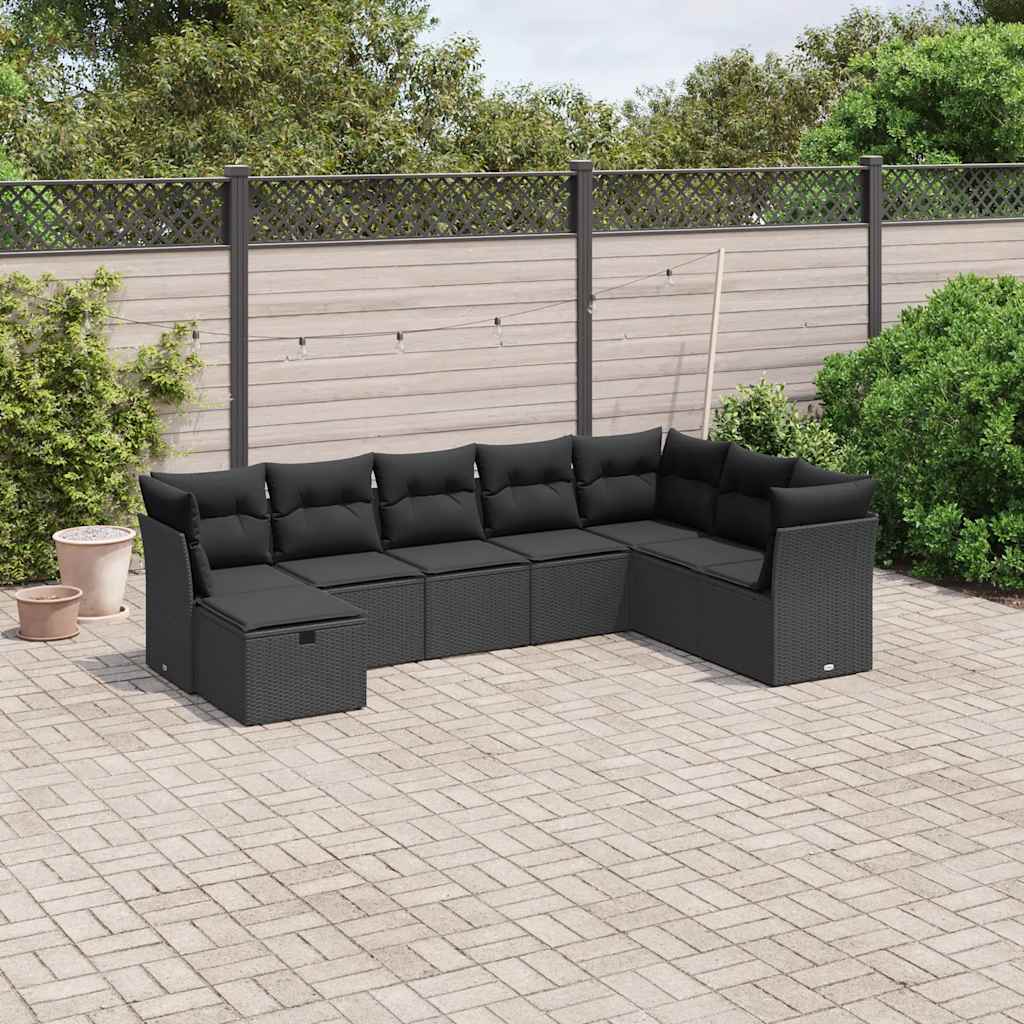 8 Pcs conjunto sofás de jardim com almofadões vime PE preto
