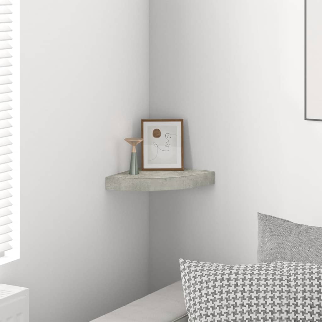 Prateleira de canto parede 25x25x3,8 cm MDF cinzento cimento