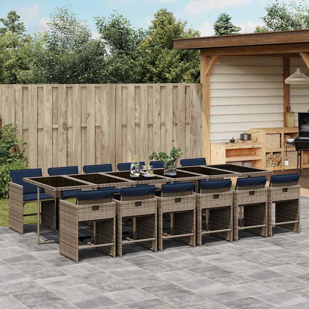 Conjunto de jantar para jardim com 13 peças e almofadas em rattan sintético cinza