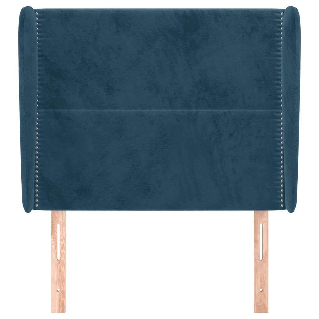 Cabeceira cama c/ abas veludo 103x23x118/128 cm azul-escuro