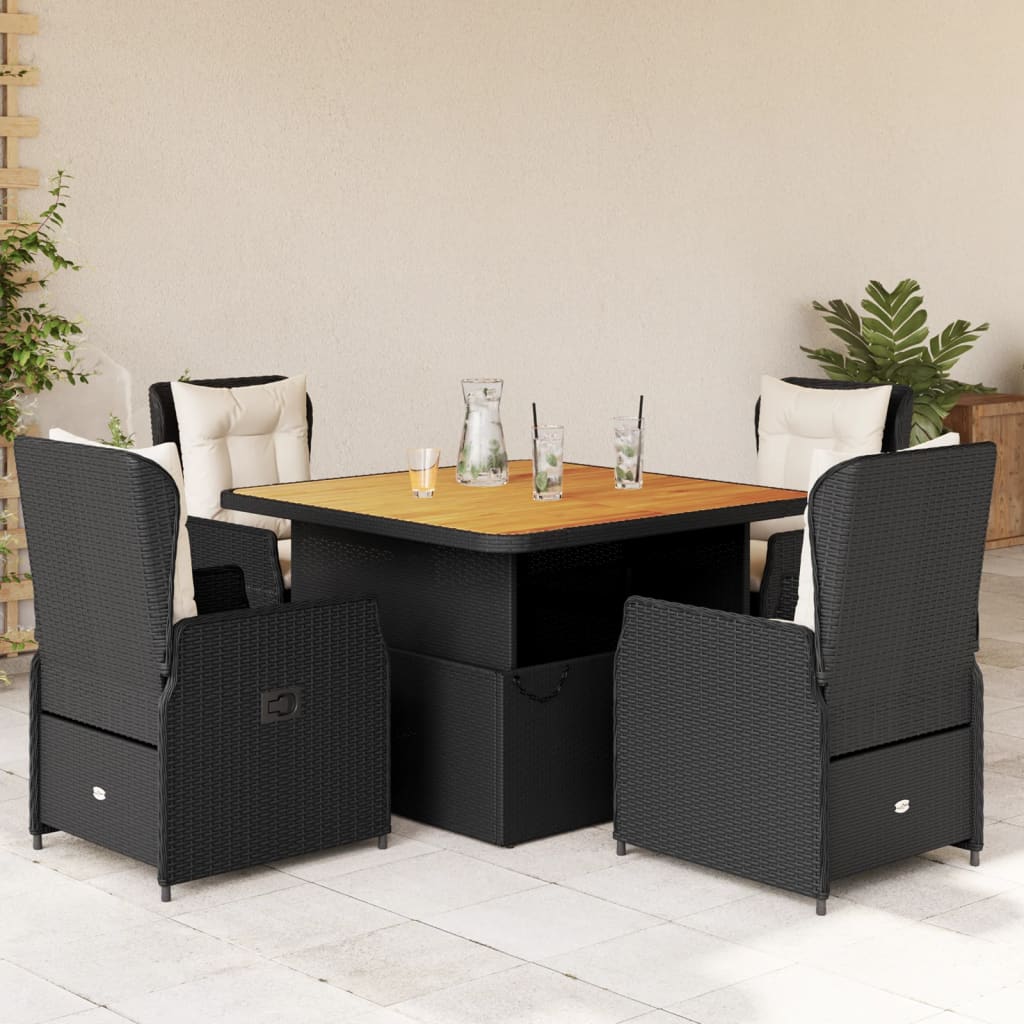 5 Pcs conjunto de jantar p/ jardim c/ almofadões vime PE preto