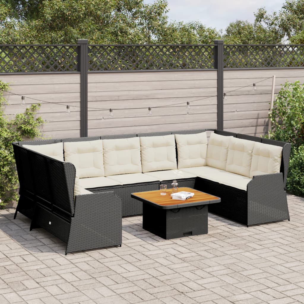 7 Pcs conjunto lounge de jardim c/ almofadões vime PE preto