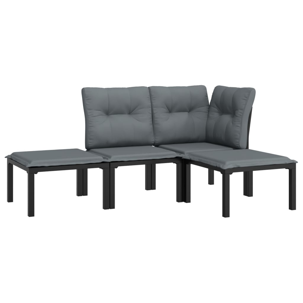 4 Pcs conjunto lounge de jardim vime PE preto e cinzento