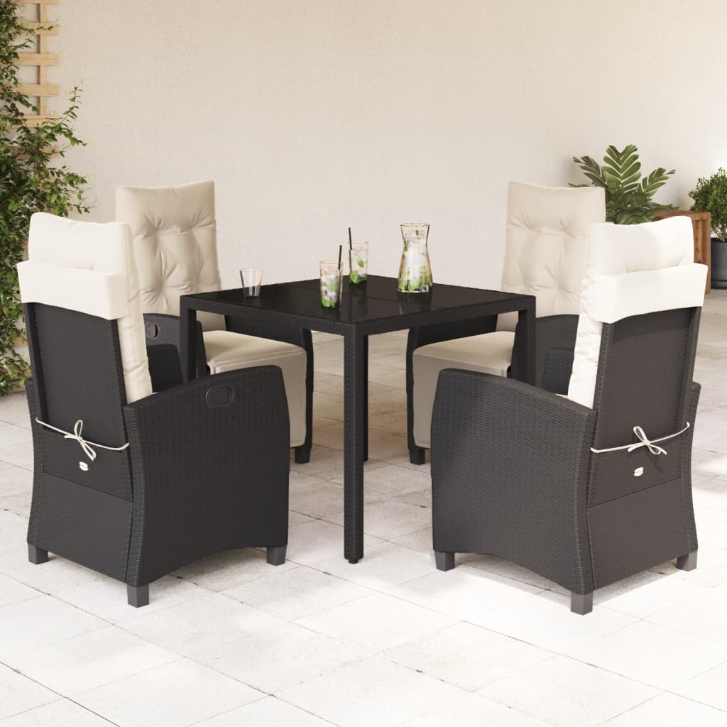 5 Pcs conjunto de jantar p/ jardim c/ almofadões vime PE preto