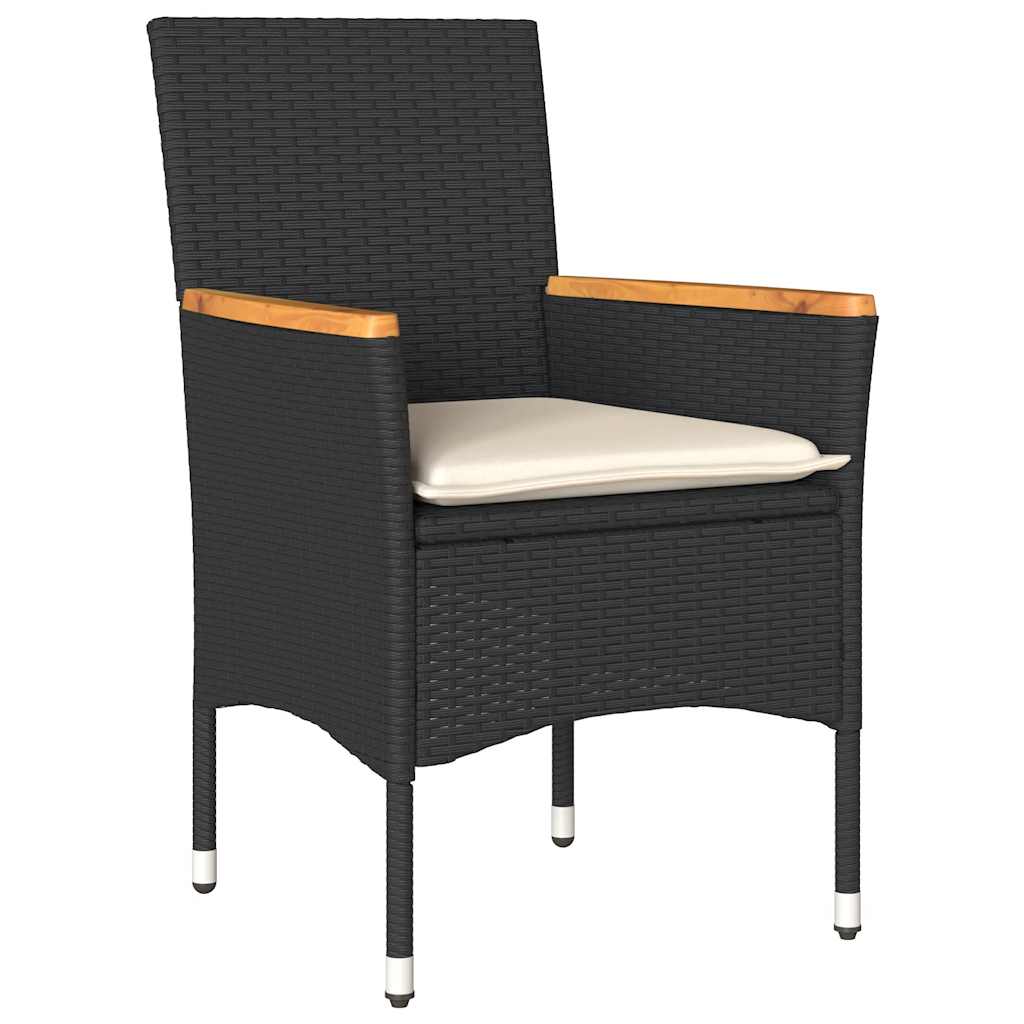 5 Pcs conjunto jantar jardim c/ almofadões vime PE/acácia preto
