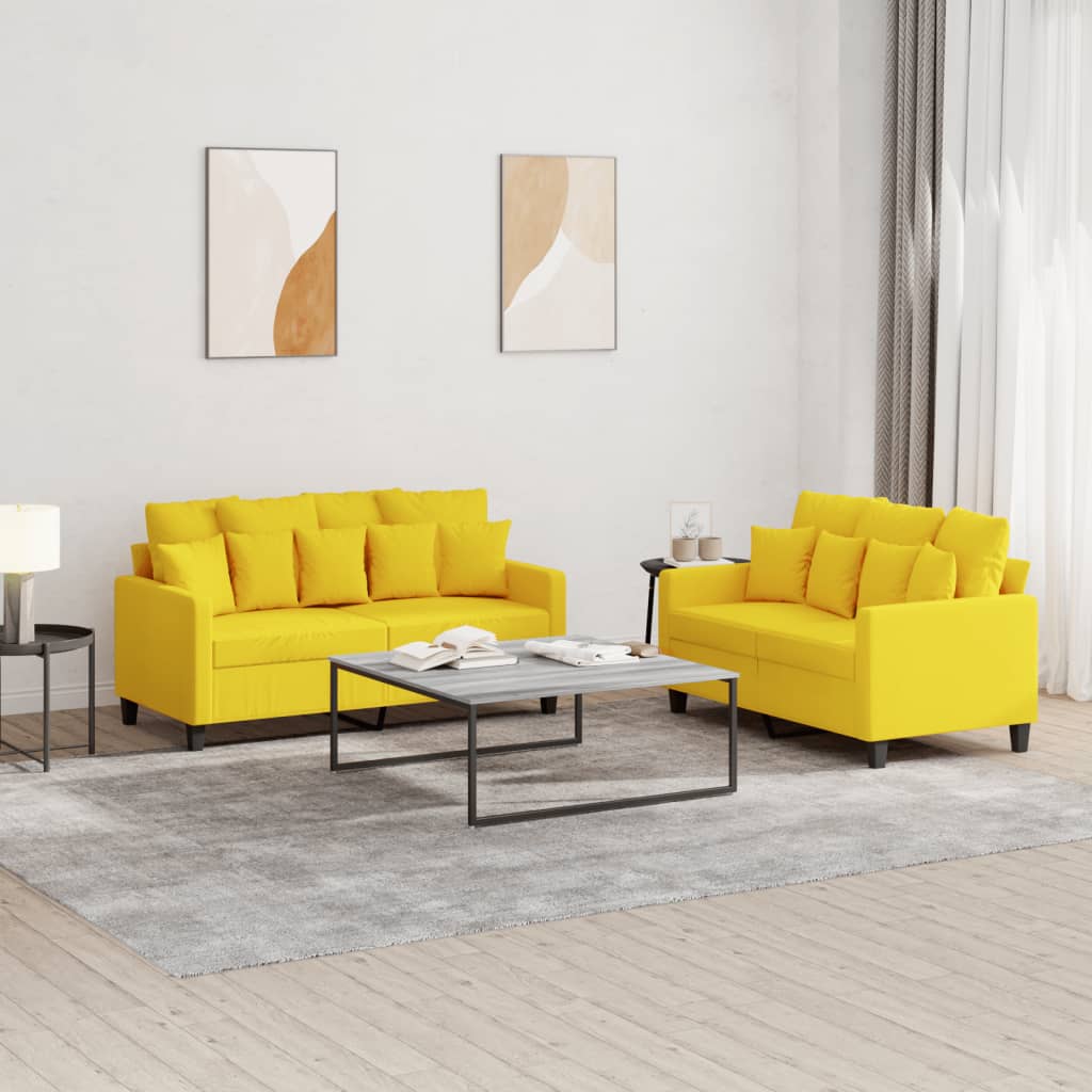 2 Pcs conjunto de sofás com almofadões tecido amarelo-claro