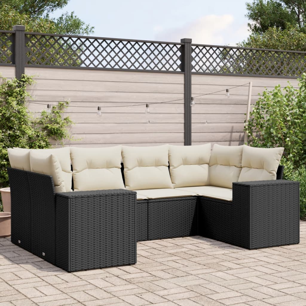6 Pcs conjunto sofás de jardim c/ almofadões vime PE preto