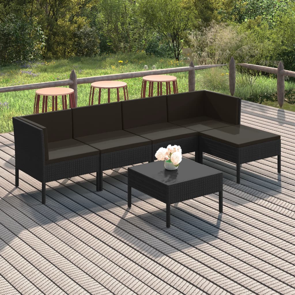 6 Pcs conjunto lounge de jardim c/ almofadões vime PE preto