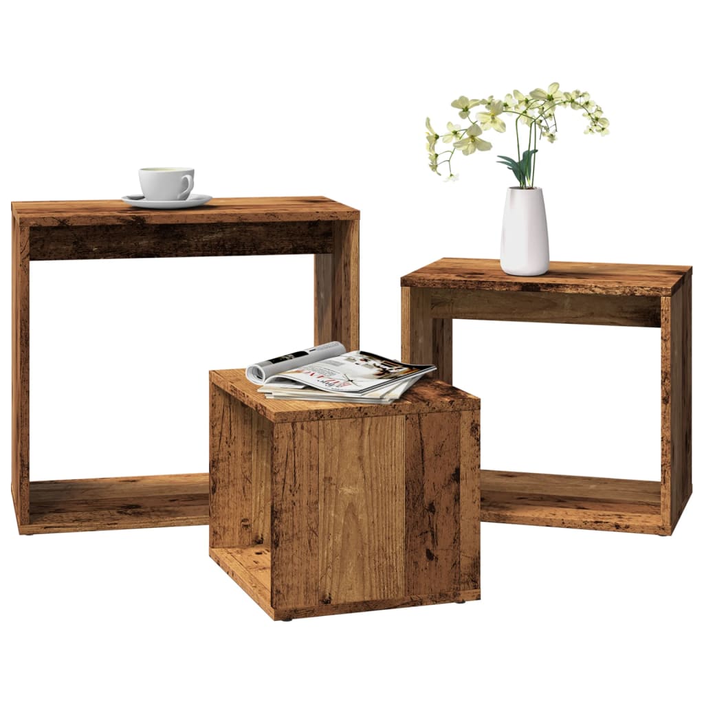 Mesas de encastrar 3 pcs derivados de madeira madeira velha