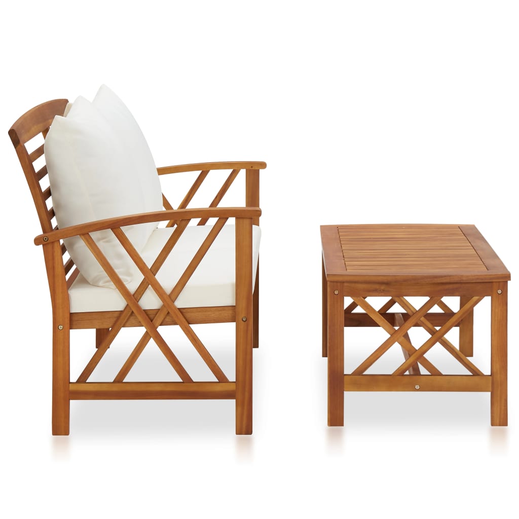 2 Pcs conjunto lounge de jardim c/ almofadões acácia maciça