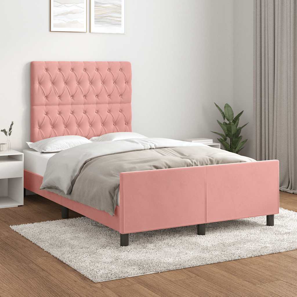 Estrutura de cama com colchão 120x190 cm veludo rosa