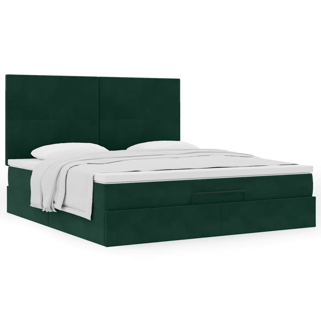 Estrutura de cama otomana com colchão verde escuro veludo