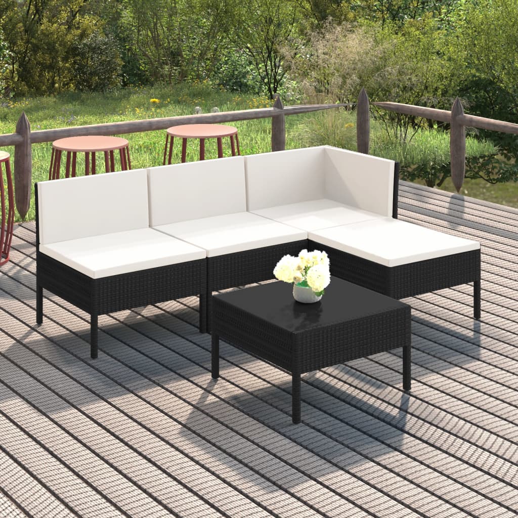 5 Pcs conjunto lounge de jardim c/ almofadões vime PE preto