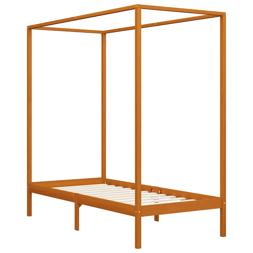Estrutura de cama com toldo 100x200cm pinho maciço castanho mel