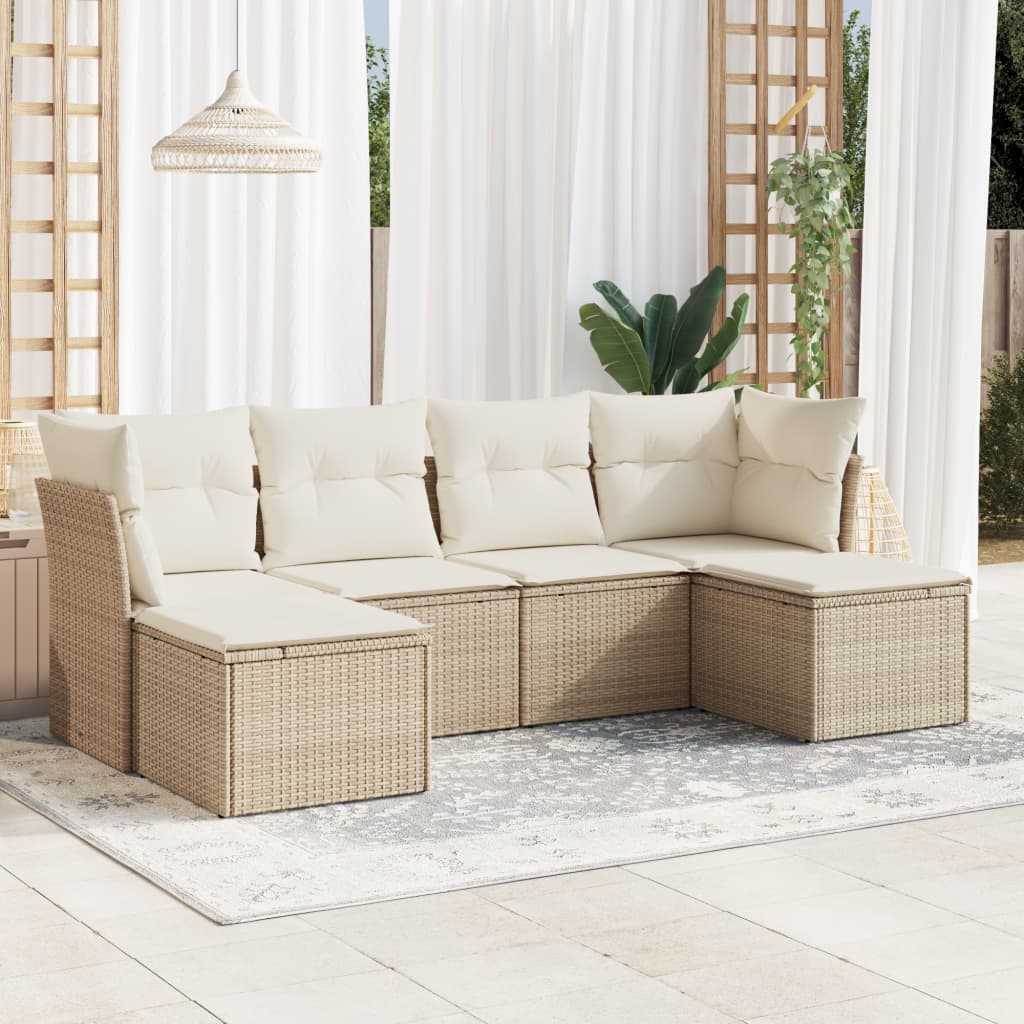 6 Pcs conjunto de sofás p/ jardim com almofadões vime PE bege