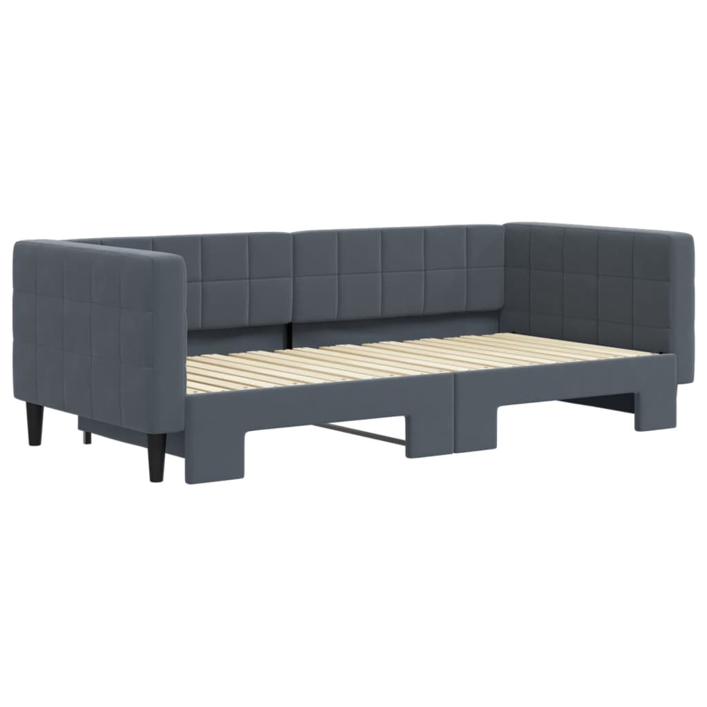 Sofá-cama com gavetão 90x190 cm veludo cinzento-escuro