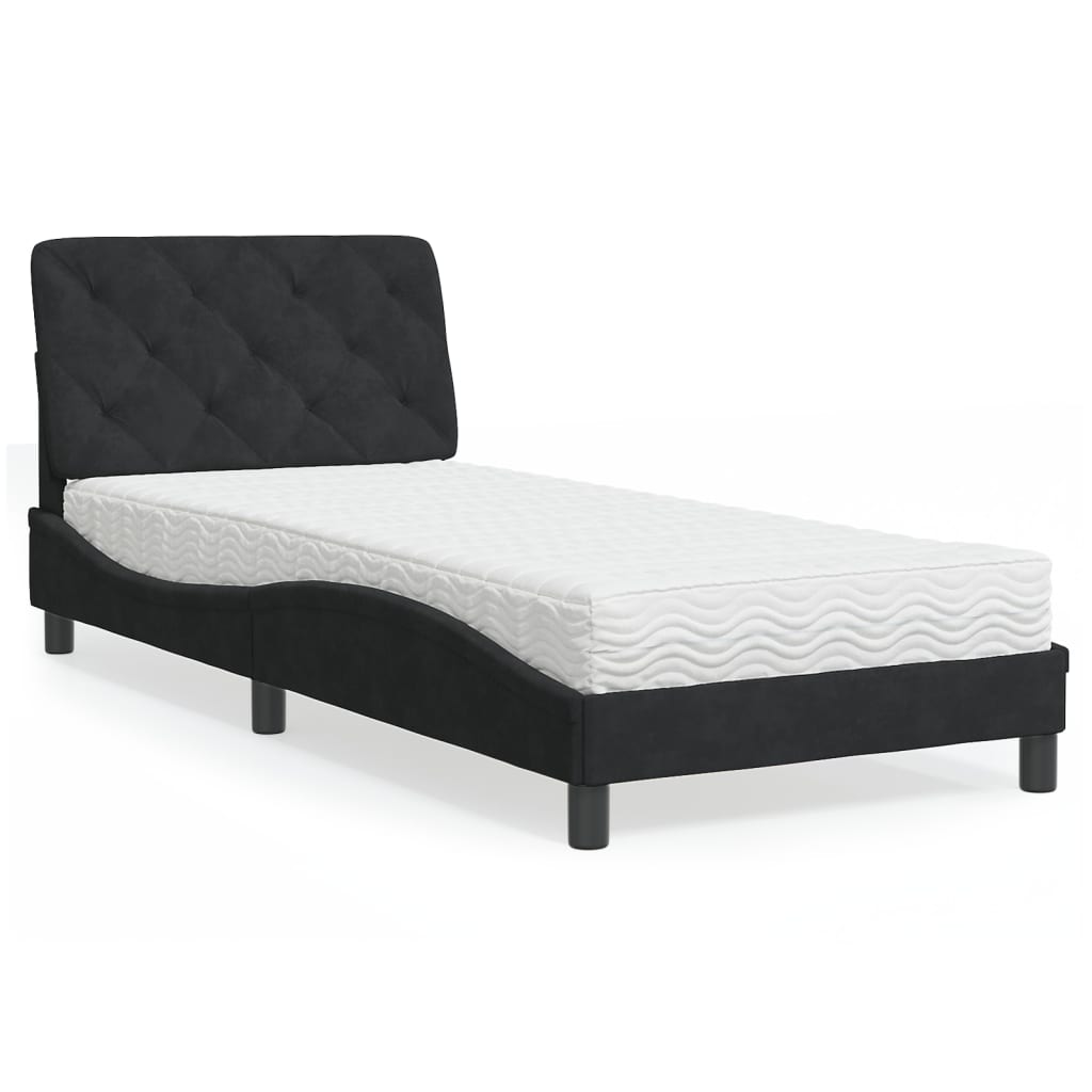 Cama com colchão 90x200 cm veludo preto
