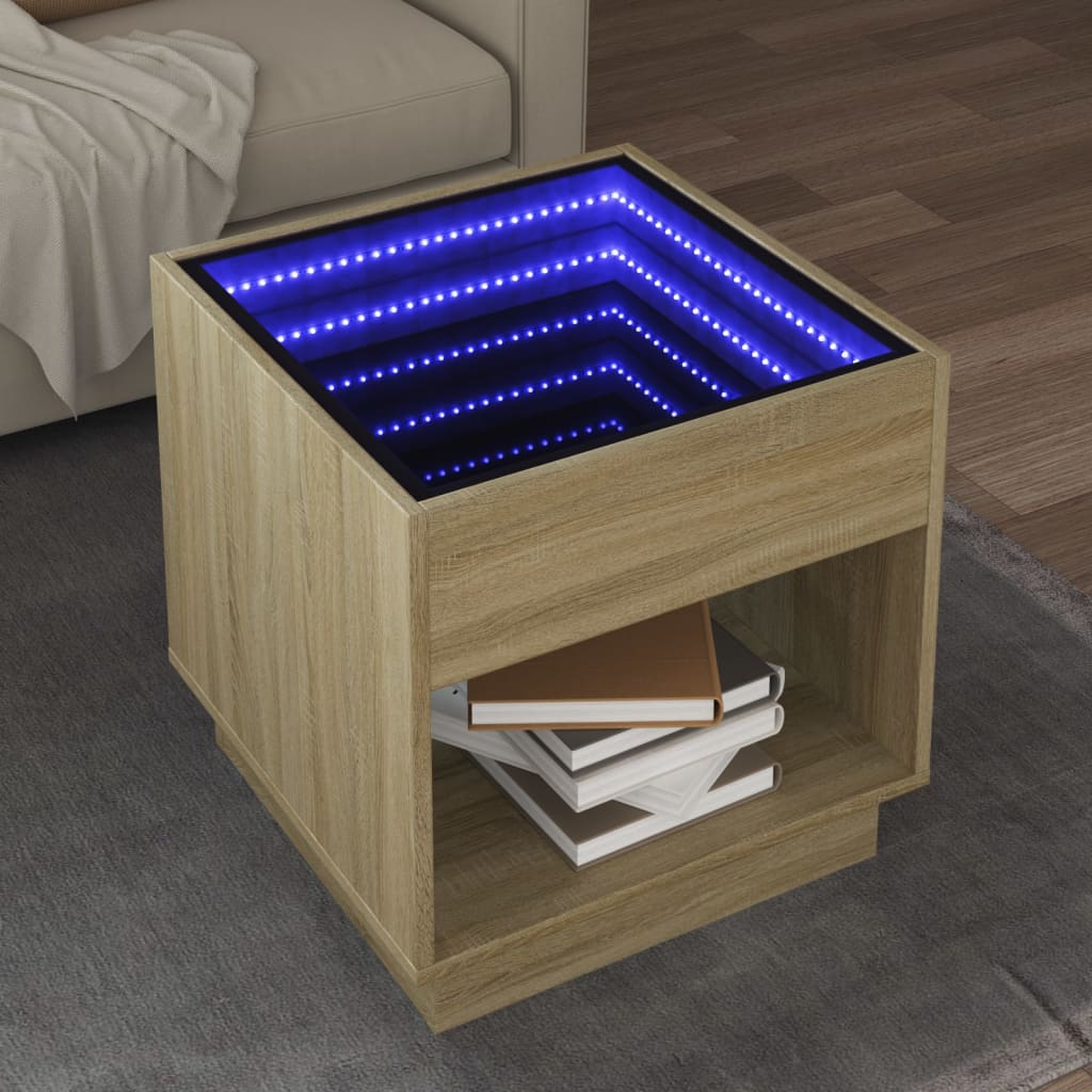 Mesa de centro luzes LED infinity 50x50x50 cm carvalho sonoma