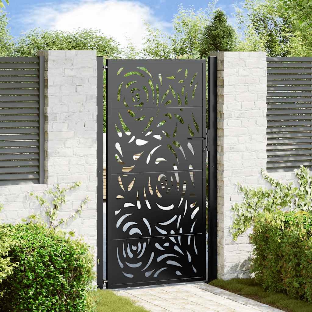 Portão de jardim preto 100x175 cm aço design chama