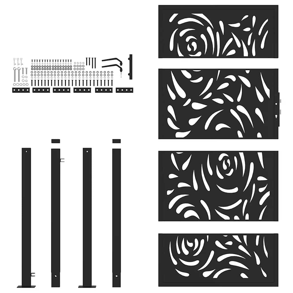 Portão de jardim preto 100x175 cm aço design chama