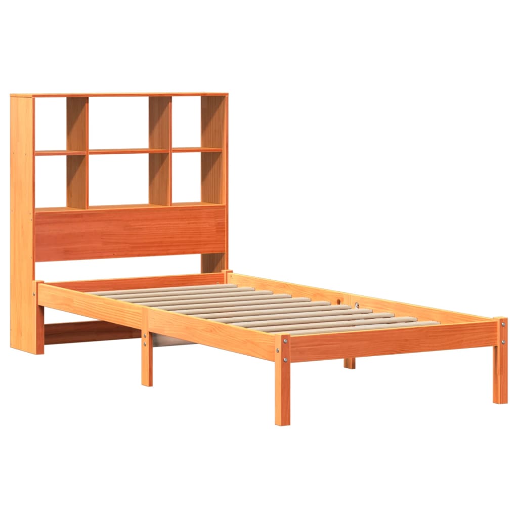 Cama c/ estante sem colchão 100x200cm pinho maciço castanho-mel