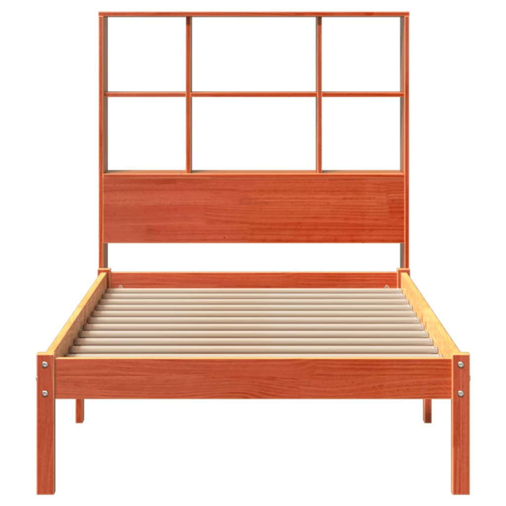 Cama c/ estante sem colchão 100x200cm pinho maciço castanho-mel
